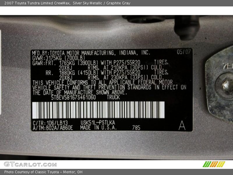 Silver Sky Metallic / Graphite Gray 2007 Toyota Tundra Limited CrewMax