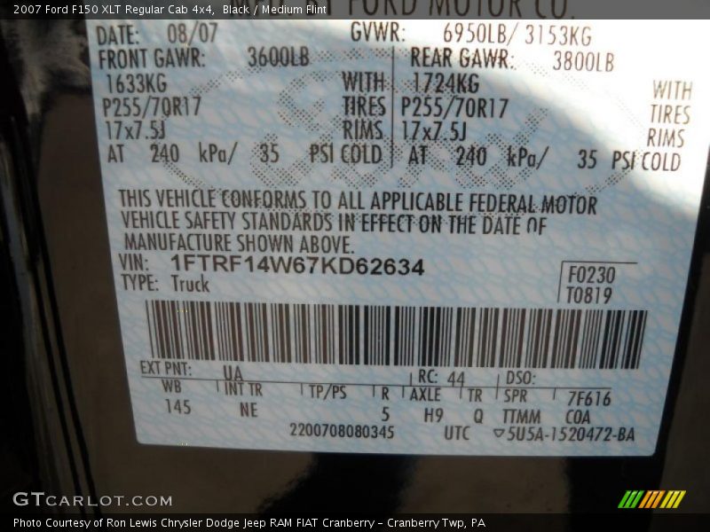 Black / Medium Flint 2007 Ford F150 XLT Regular Cab 4x4