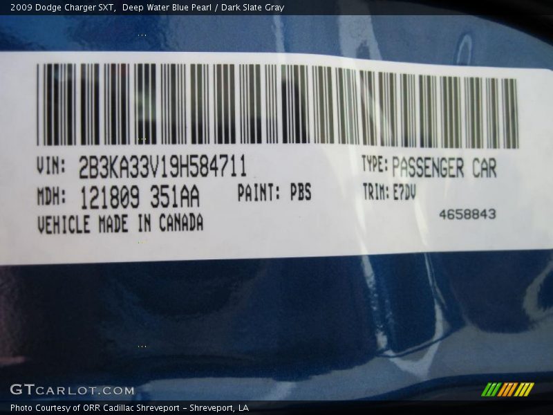 Deep Water Blue Pearl / Dark Slate Gray 2009 Dodge Charger SXT