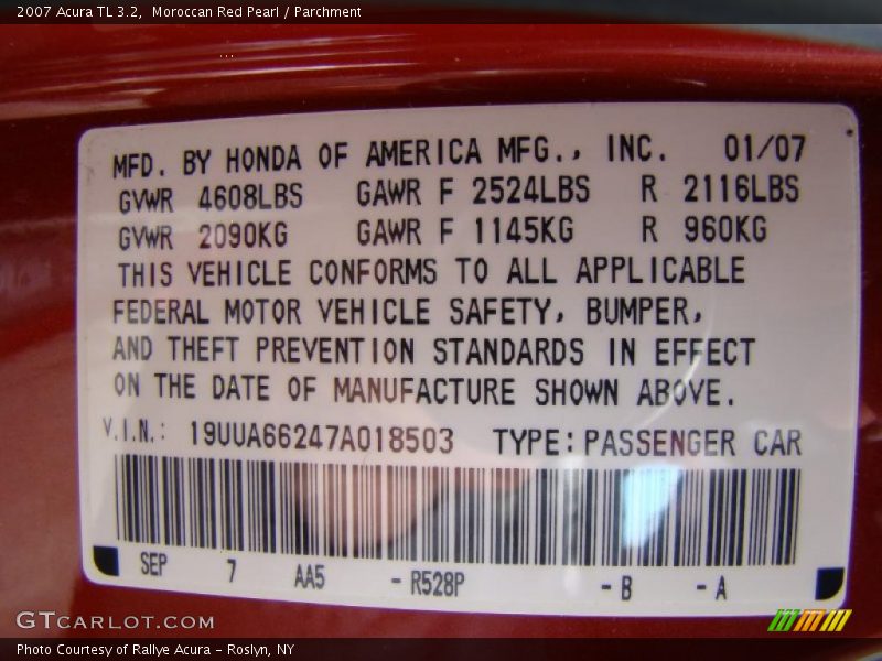 Moroccan Red Pearl / Parchment 2007 Acura TL 3.2
