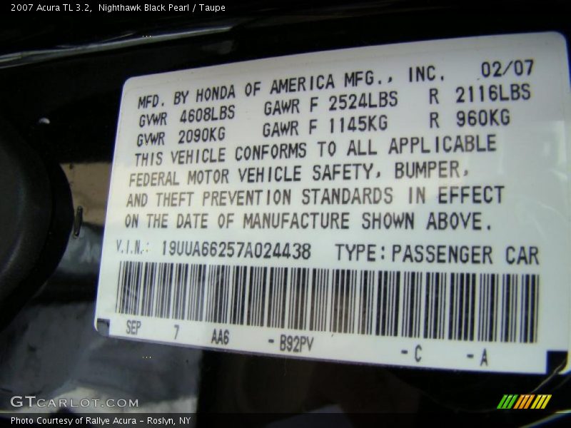 Nighthawk Black Pearl / Taupe 2007 Acura TL 3.2