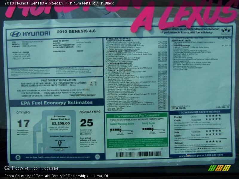 Platinum Metallic / Jet Black 2010 Hyundai Genesis 4.6 Sedan