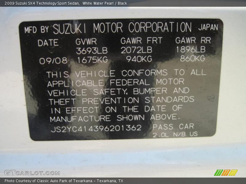 White Water Pearl / Black 2009 Suzuki SX4 Technology Sport Sedan