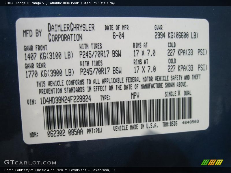 Atlantic Blue Pearl / Medium Slate Gray 2004 Dodge Durango ST