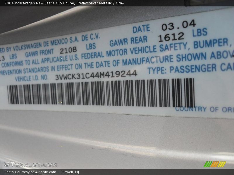 Reflex Silver Metallic / Gray 2004 Volkswagen New Beetle GLS Coupe