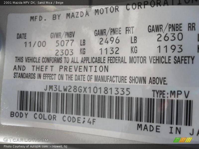 Sand Mica / Beige 2001 Mazda MPV DX