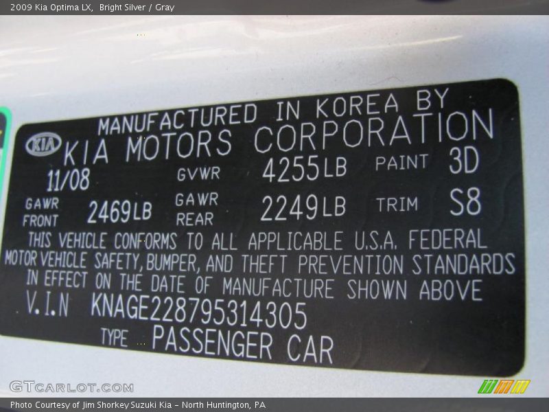 Bright Silver / Gray 2009 Kia Optima LX