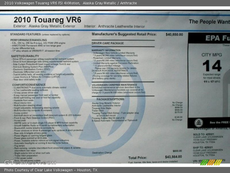 Alaska Gray Metallic / Anthracite 2010 Volkswagen Touareg VR6 FSI 4XMotion