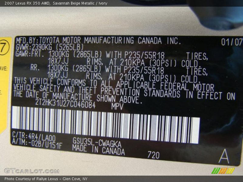 Savannah Beige Metallic / Ivory 2007 Lexus RX 350 AWD