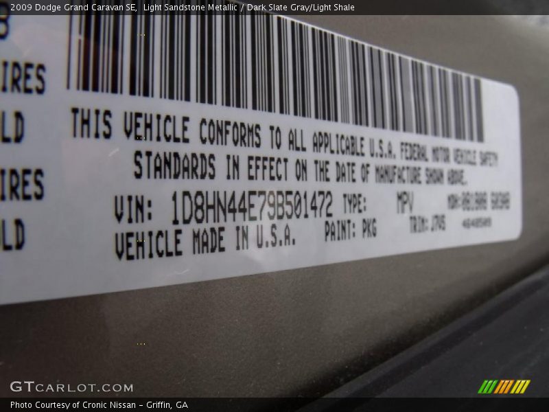 Light Sandstone Metallic / Dark Slate Gray/Light Shale 2009 Dodge Grand Caravan SE
