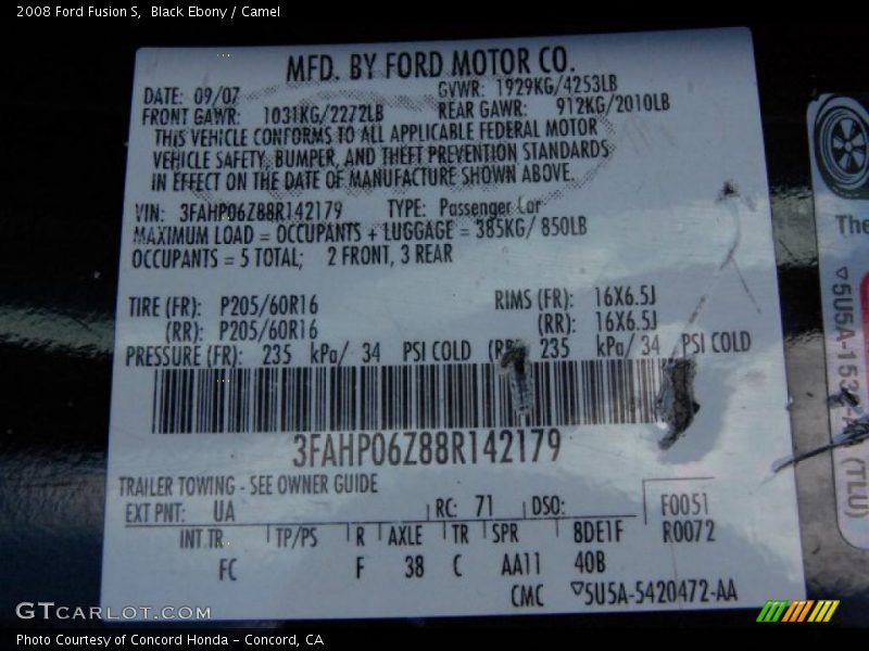 Black Ebony / Camel 2008 Ford Fusion S
