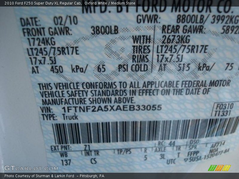Oxford White / Medium Stone 2010 Ford F250 Super Duty XL Regular Cab