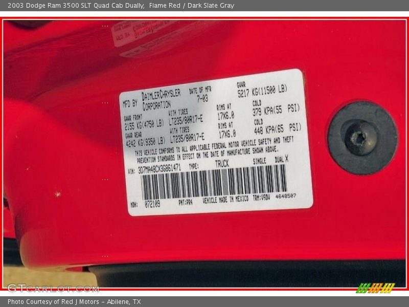 Flame Red / Dark Slate Gray 2003 Dodge Ram 3500 SLT Quad Cab Dually