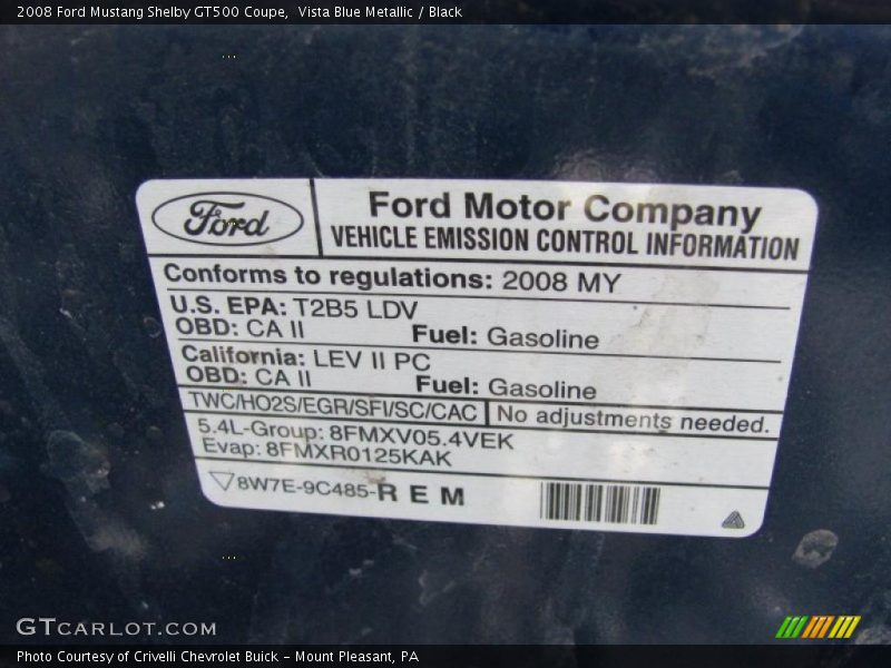 Vista Blue Metallic / Black 2008 Ford Mustang Shelby GT500 Coupe