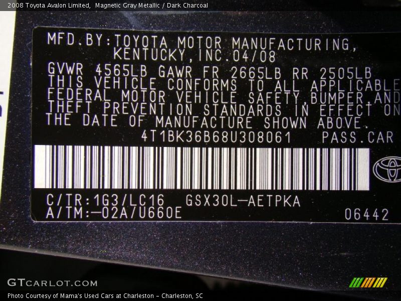 Magnetic Gray Metallic / Dark Charcoal 2008 Toyota Avalon Limited