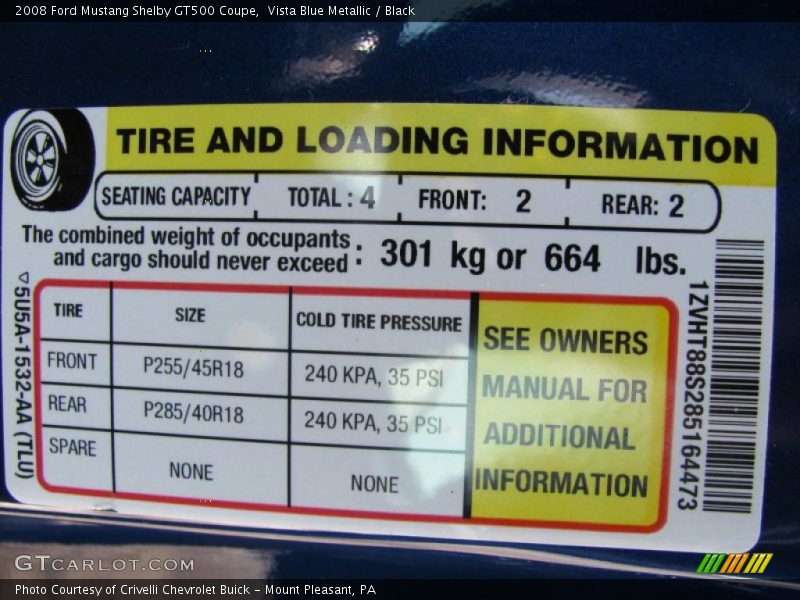 Vista Blue Metallic / Black 2008 Ford Mustang Shelby GT500 Coupe