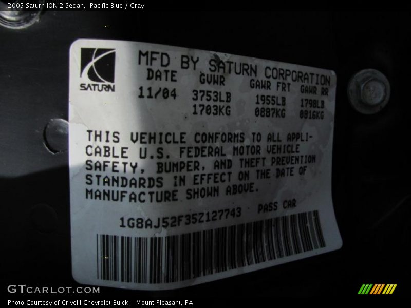 Pacific Blue / Gray 2005 Saturn ION 2 Sedan