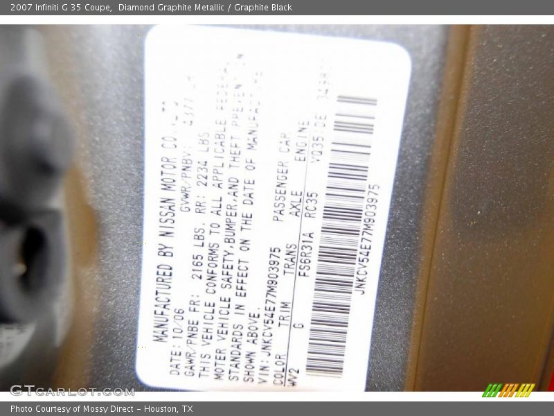 Diamond Graphite Metallic / Graphite Black 2007 Infiniti G 35 Coupe