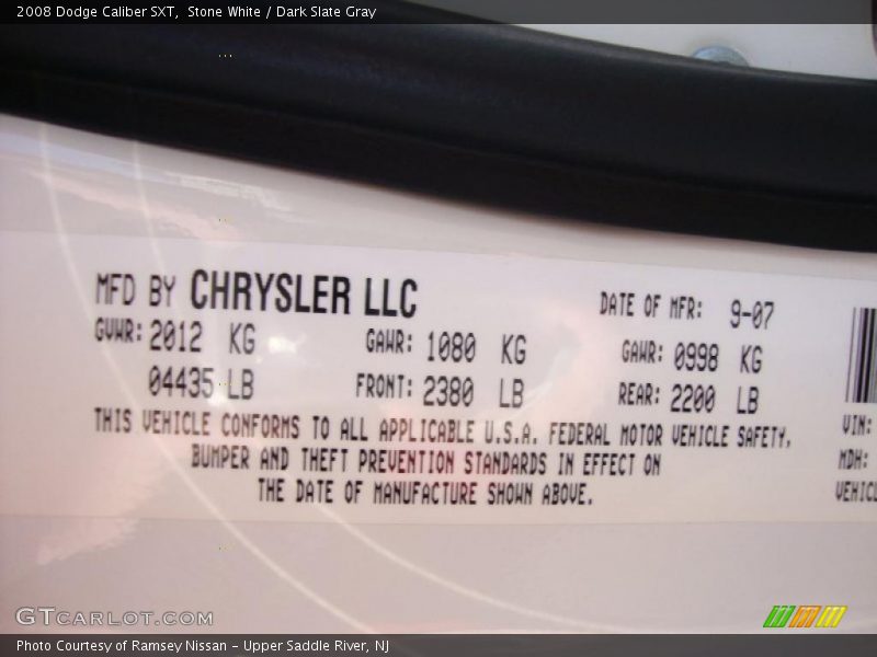 Stone White / Dark Slate Gray 2008 Dodge Caliber SXT