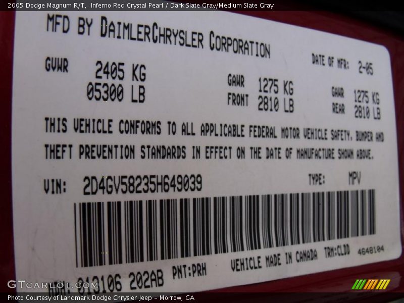 Inferno Red Crystal Pearl / Dark Slate Gray/Medium Slate Gray 2005 Dodge Magnum R/T
