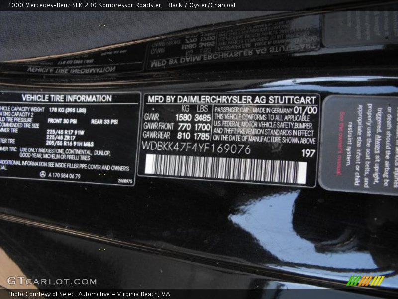 Black / Oyster/Charcoal 2000 Mercedes-Benz SLK 230 Kompressor Roadster