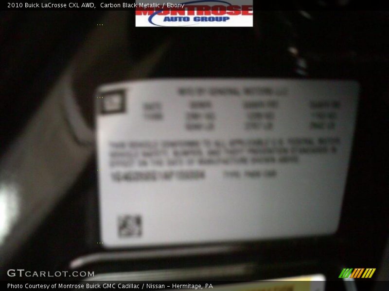 Carbon Black Metallic / Ebony 2010 Buick LaCrosse CXL AWD
