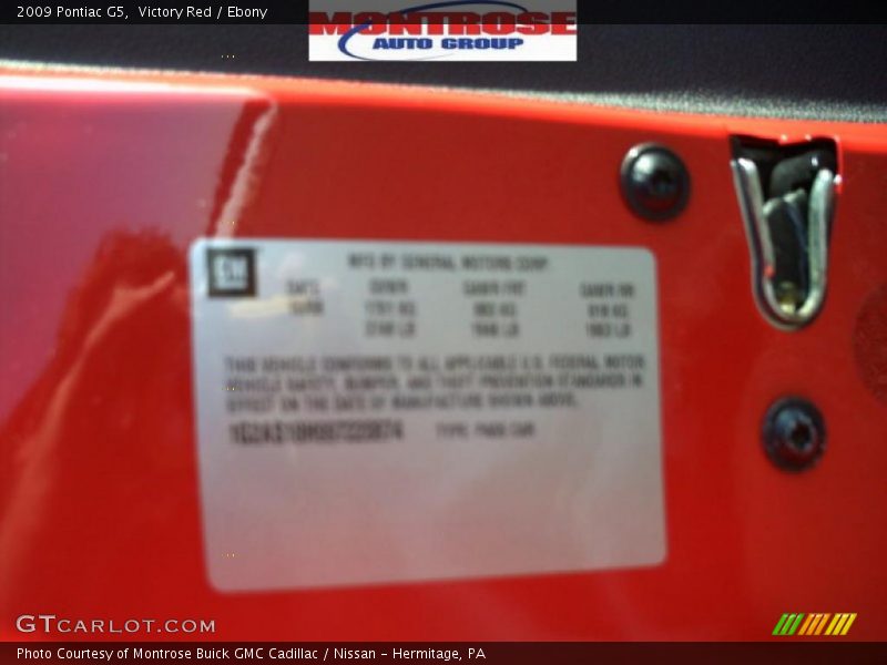 Victory Red / Ebony 2009 Pontiac G5