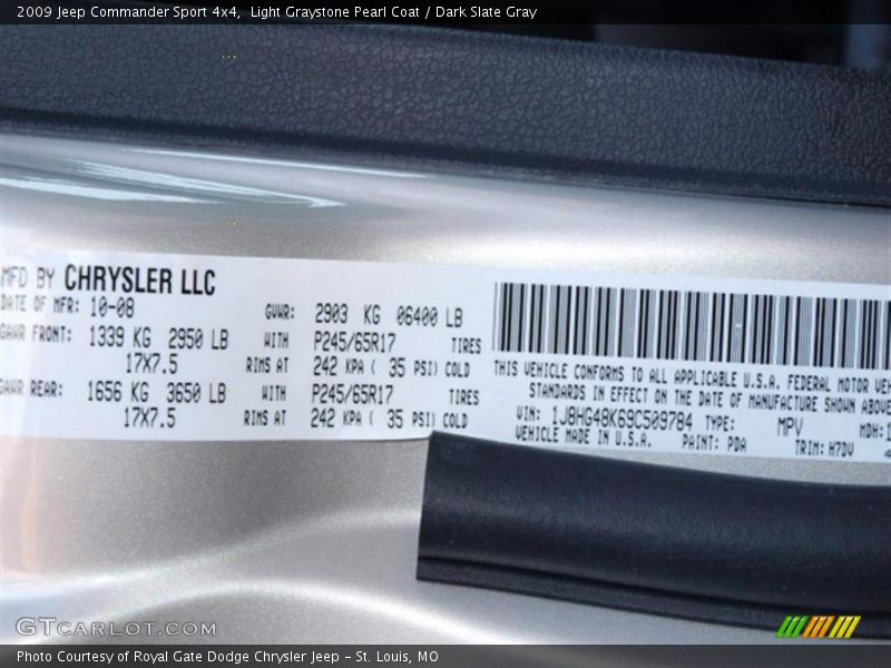 Light Graystone Pearl Coat / Dark Slate Gray 2009 Jeep Commander Sport 4x4