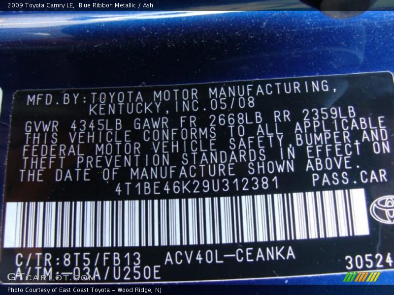 Blue Ribbon Metallic / Ash 2009 Toyota Camry LE