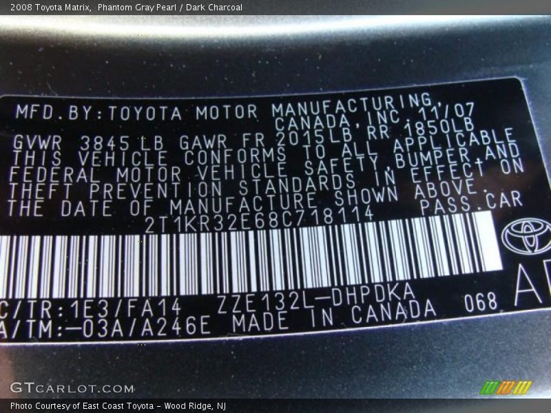Phantom Gray Pearl / Dark Charcoal 2008 Toyota Matrix