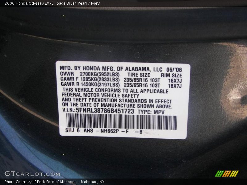 Sage Brush Pearl / Ivory 2006 Honda Odyssey EX-L