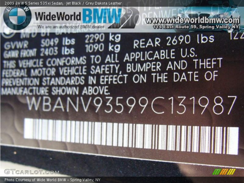 Jet Black / Grey Dakota Leather 2009 BMW 5 Series 535xi Sedan