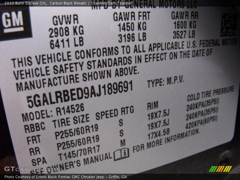 Carbon Black Metallic / Titanium/Dark Titanium 2010 Buick Enclave CXL