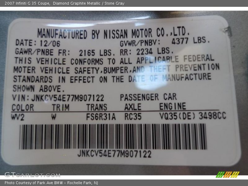 Diamond Graphite Metallic / Stone Gray 2007 Infiniti G 35 Coupe