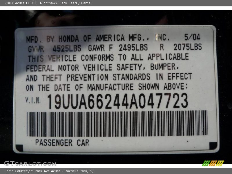 Nighthawk Black Pearl / Camel 2004 Acura TL 3.2