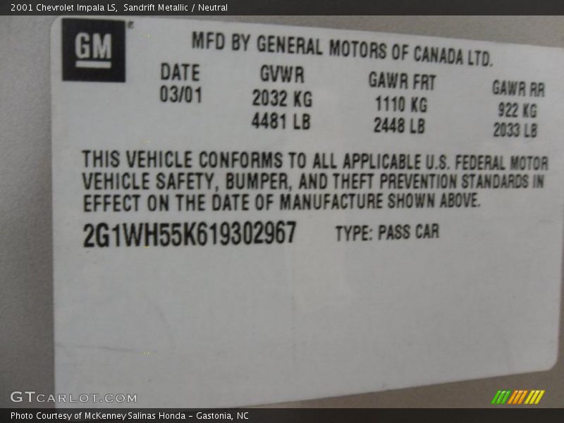 Sandrift Metallic / Neutral 2001 Chevrolet Impala LS