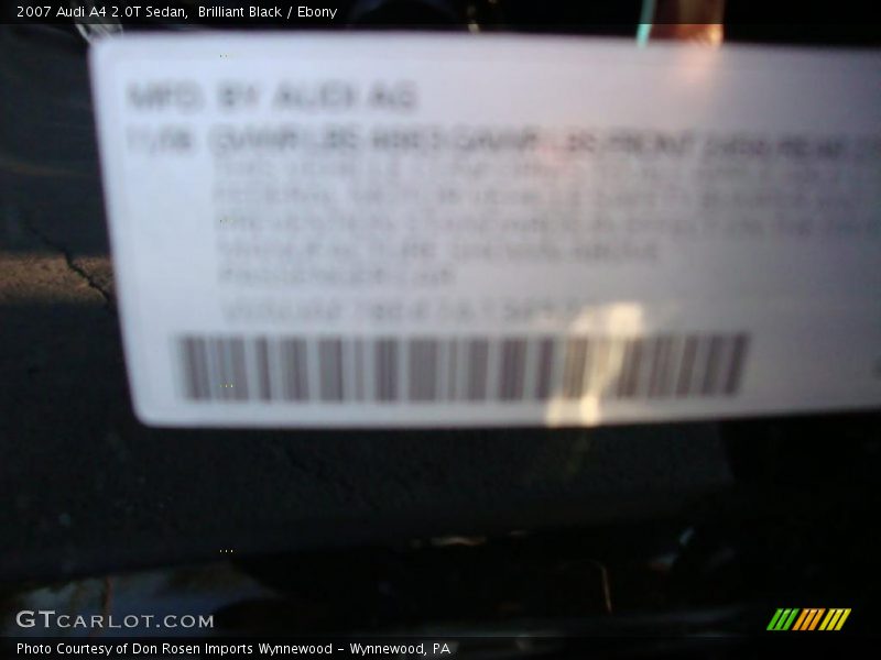 Brilliant Black / Ebony 2007 Audi A4 2.0T Sedan