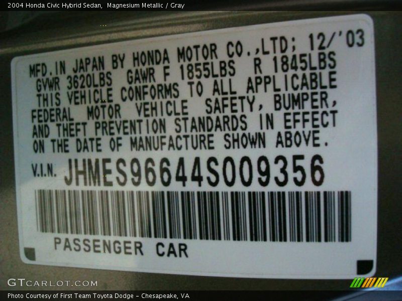 Magnesium Metallic / Gray 2004 Honda Civic Hybrid Sedan