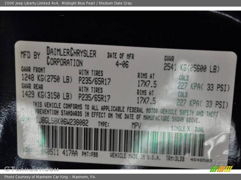 Midnight Blue Pearl / Medium Slate Gray 2006 Jeep Liberty Limited 4x4