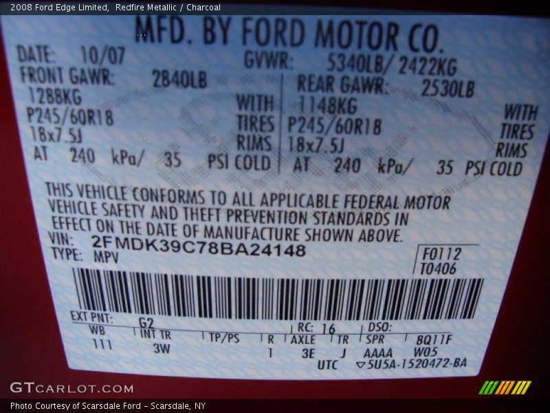 Redfire Metallic / Charcoal 2008 Ford Edge Limited