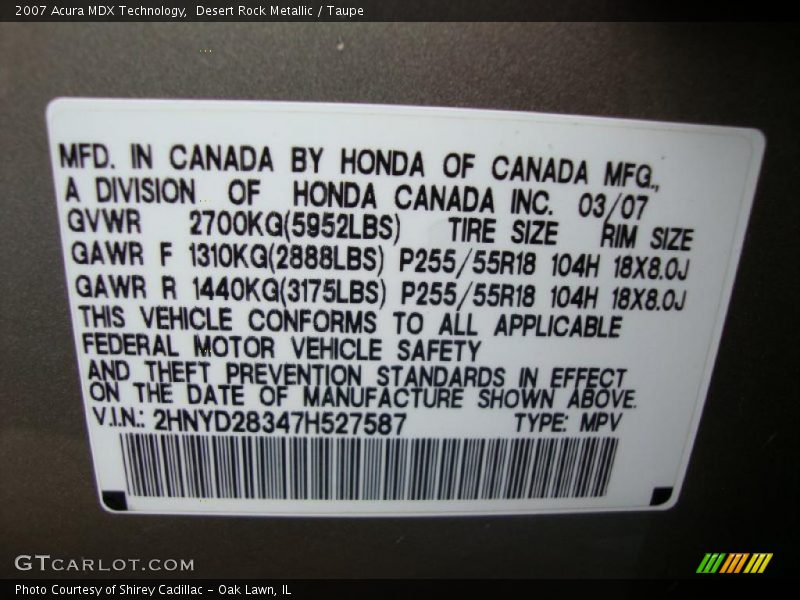 Desert Rock Metallic / Taupe 2007 Acura MDX Technology