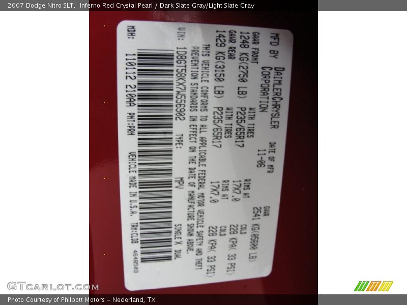 Inferno Red Crystal Pearl / Dark Slate Gray/Light Slate Gray 2007 Dodge Nitro SLT