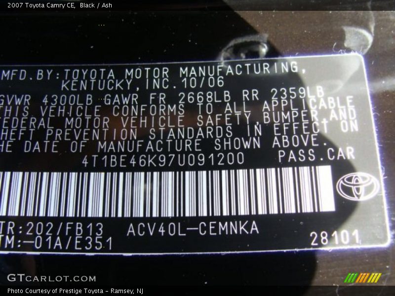 Black / Ash 2007 Toyota Camry CE