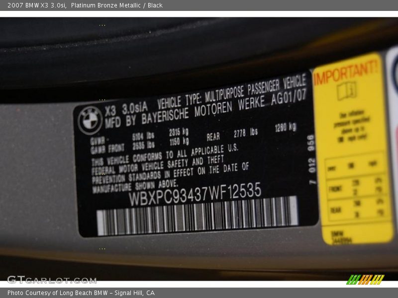 Platinum Bronze Metallic / Black 2007 BMW X3 3.0si