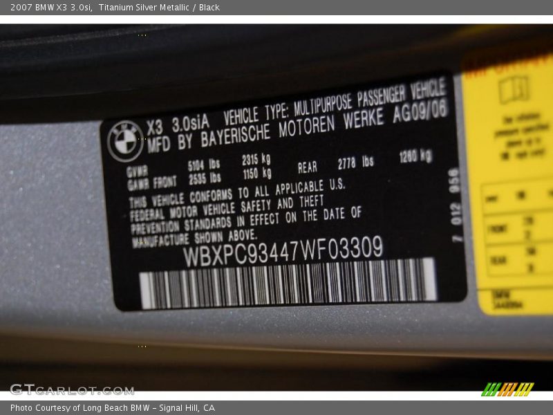 Titanium Silver Metallic / Black 2007 BMW X3 3.0si