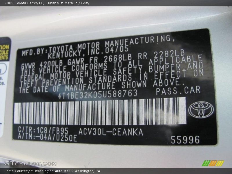 Lunar Mist Metallic / Gray 2005 Toyota Camry LE