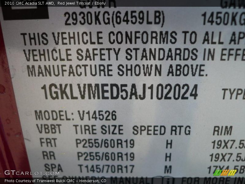 Red Jewel Tintcoat / Ebony 2010 GMC Acadia SLT AWD
