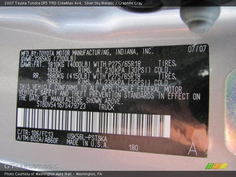 Silver Sky Metallic / Graphite Gray 2007 Toyota Tundra SR5 TRD CrewMax 4x4