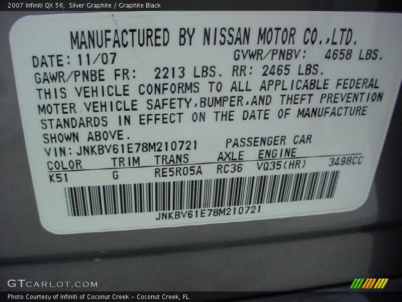 Silver Graphite / Graphite Black 2007 Infiniti QX 56