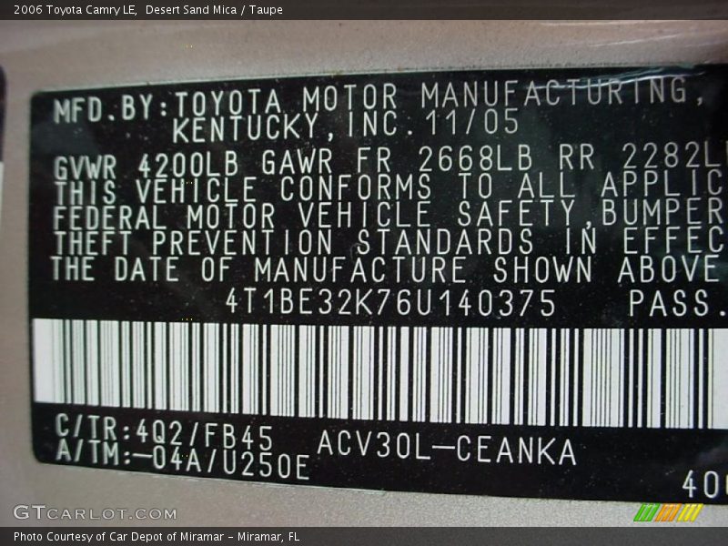 Desert Sand Mica / Taupe 2006 Toyota Camry LE